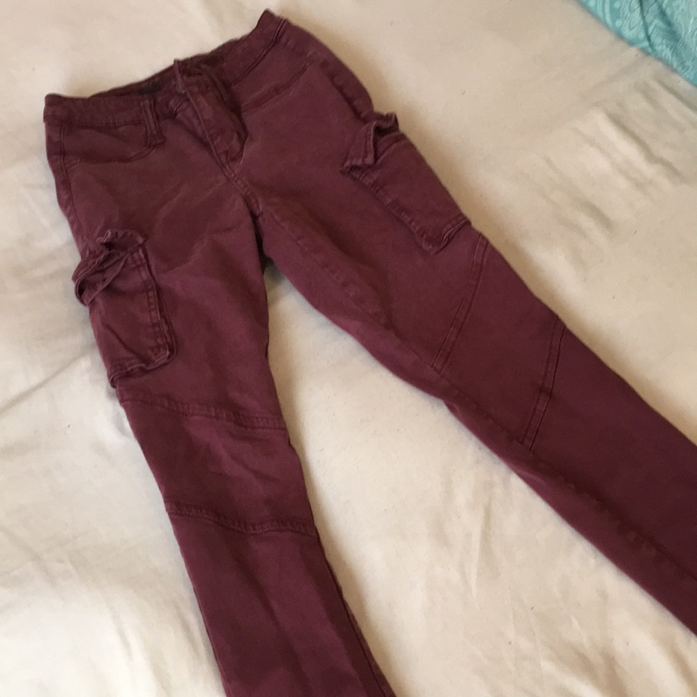 High waisted burgundy cargo pants